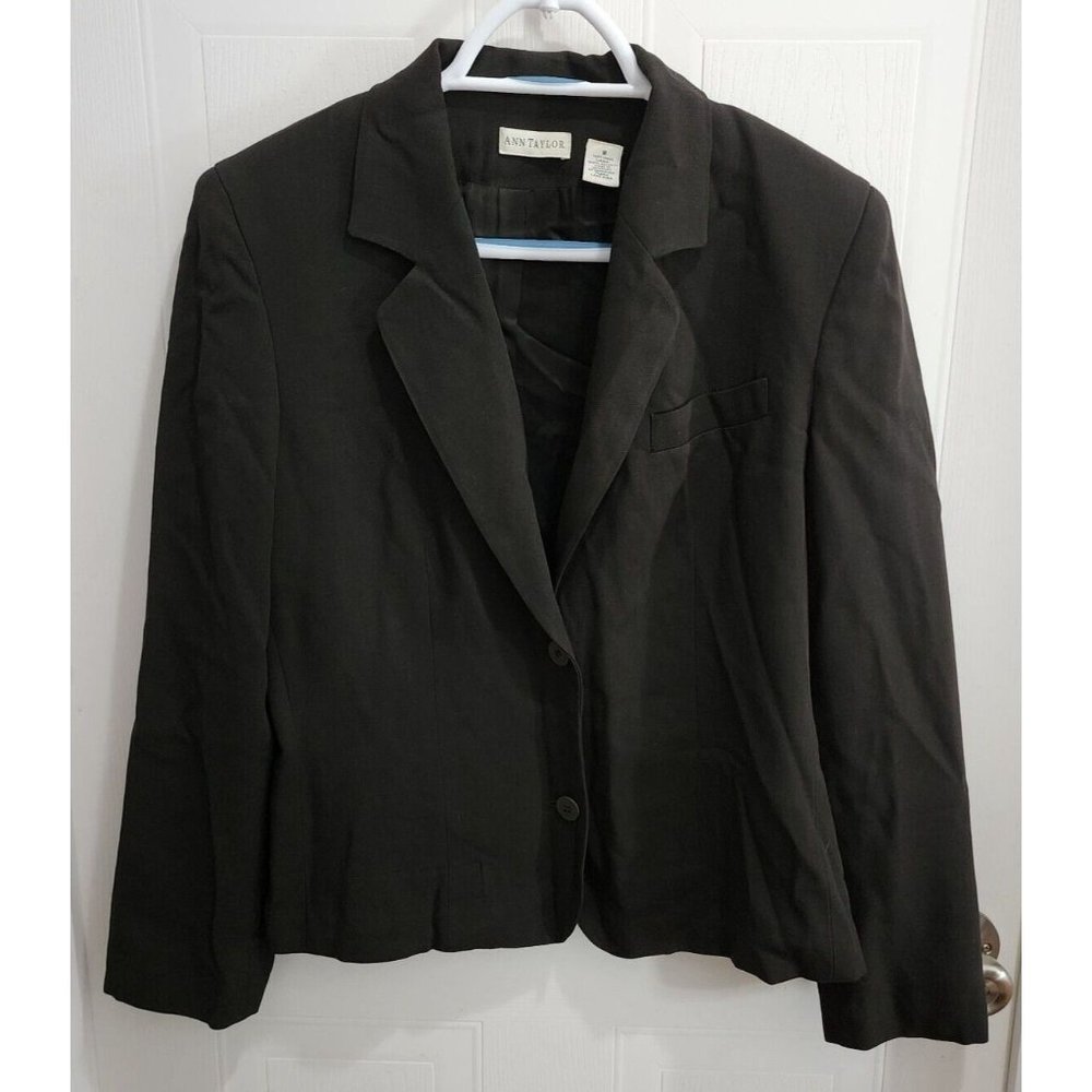 Ann Taylor Women's 2-Button Collared Blazer Jacket Wool Olive Green Size 8